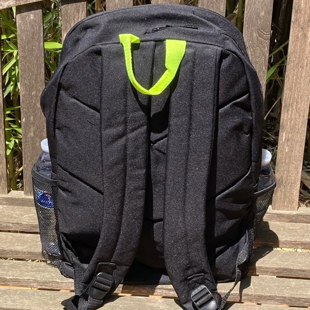 Black and Gray Backpack Neon Accents Side Pockets New